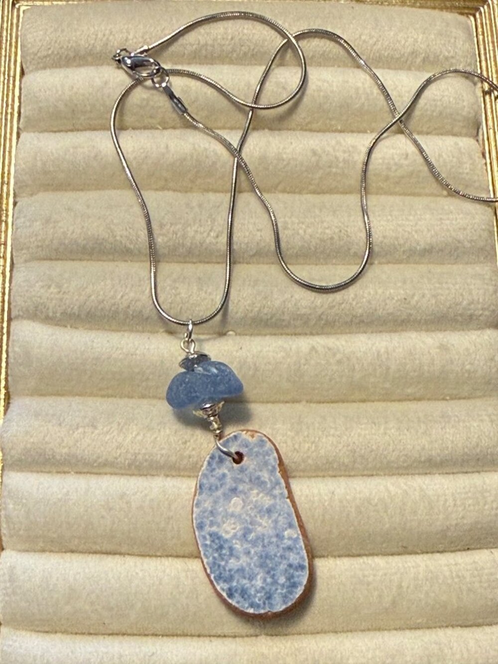 Barcelona Cornflower – Rare Sea Glass & Pottery Necklace